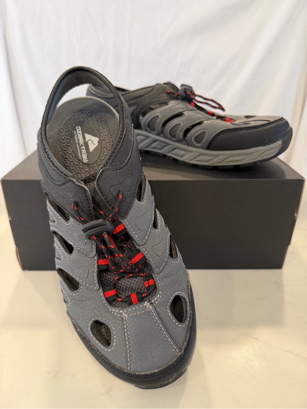 2 Pairs Ozark Trail Men's Gray Outdoor Sandals with Black & Red Accents